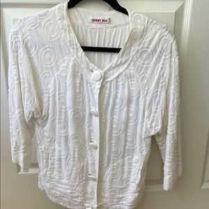 Johnny Was White 3/4 Sleeve Button Down Blouse